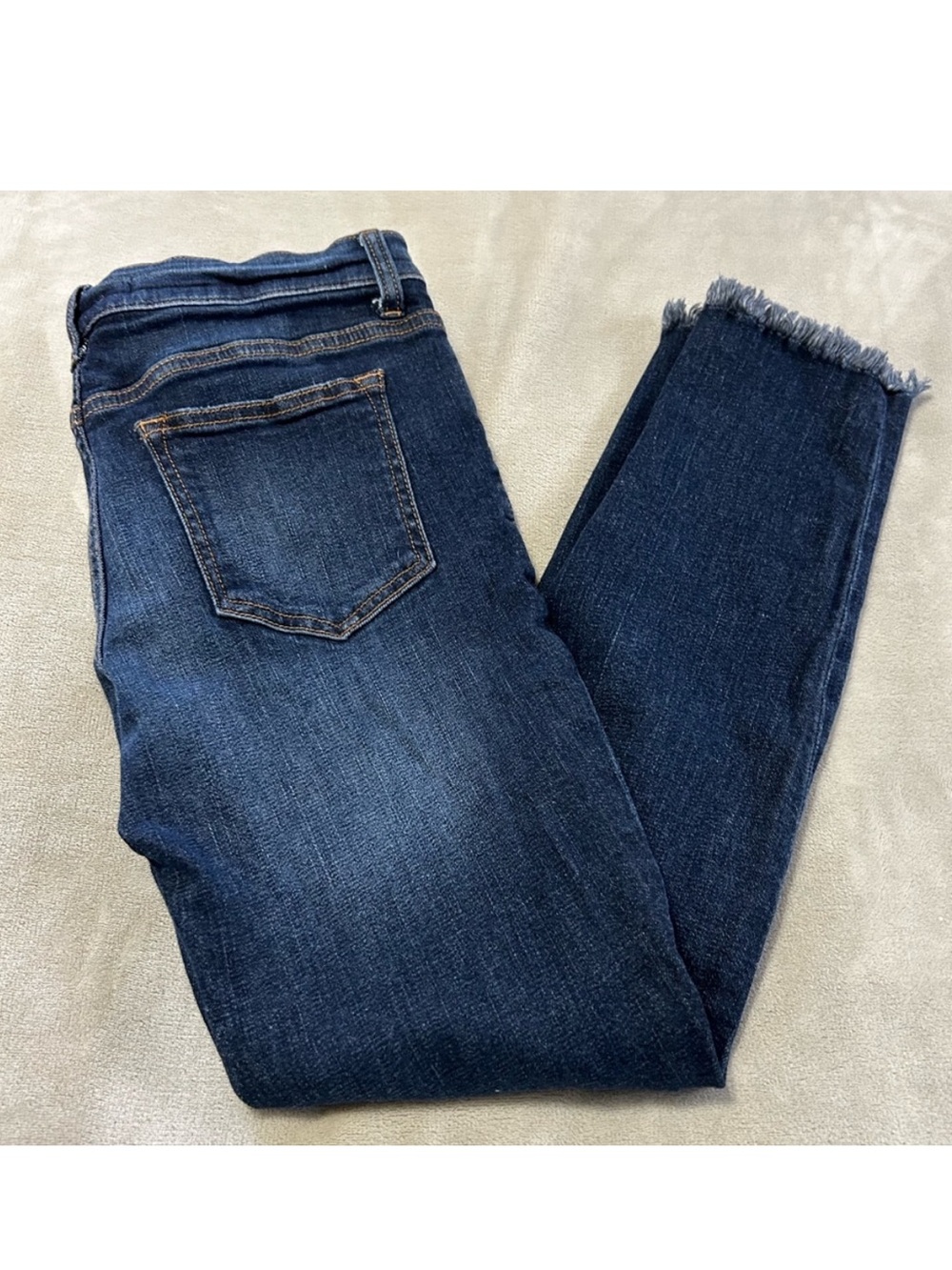 Harper Dark Blue‎ Distressed Straight Leg Frayed Hem Jeans